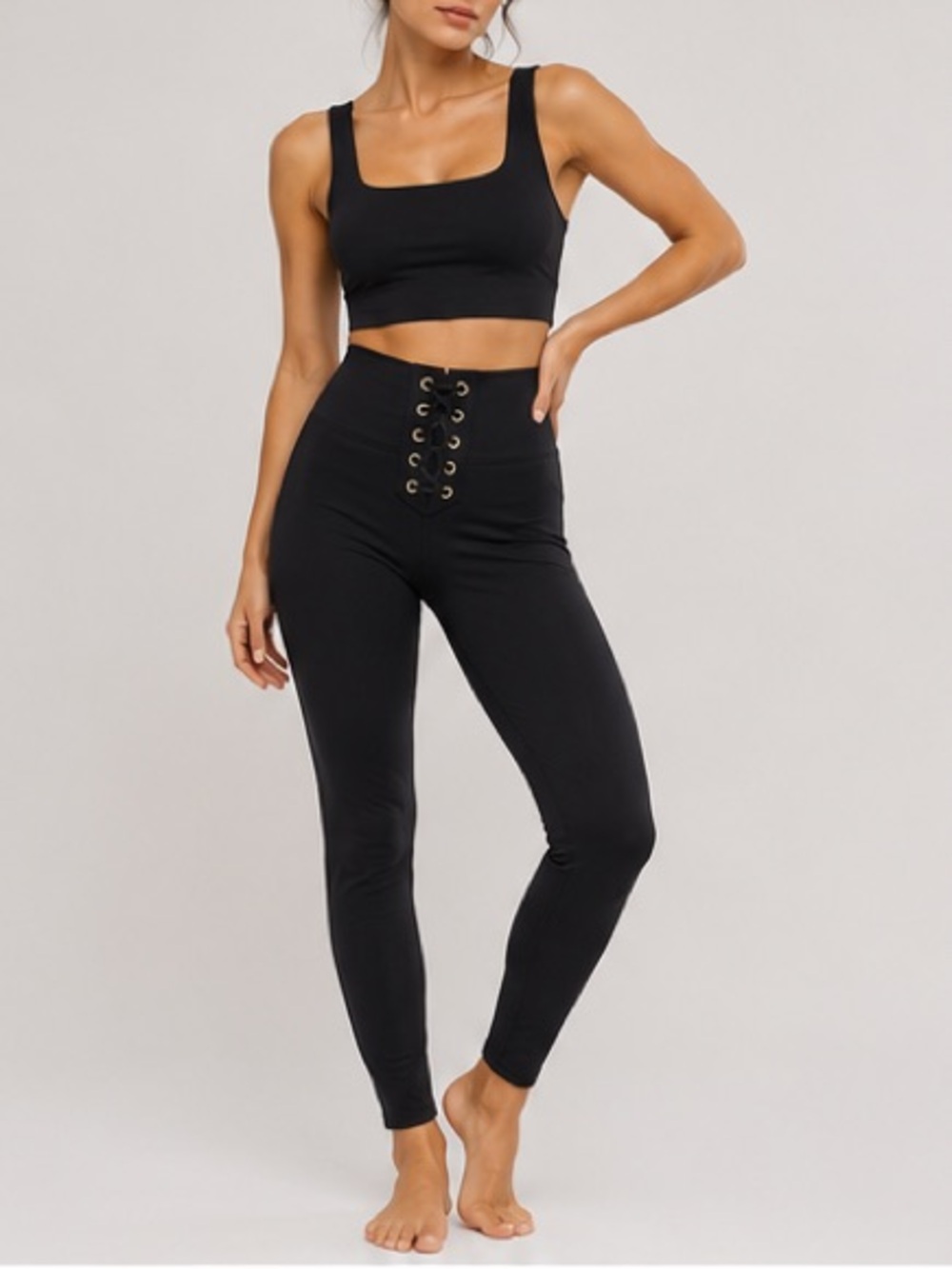 WEWOREWHAT Black Lace Up High Waist Leggings Size S